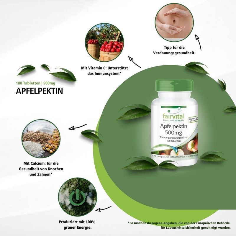 Fairvital | Apfelpektin Tabletten - mit löslichen Ballaststoffen, Calcium und