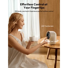 Aecooly Touch Control Desk Fan, 100 Speeds Quiet Bedroom Digital Display 8000mAh 3 Oscillation Angles Battery Powered Small Desktop Table Fan for Bedroom, Bedside, Office, Travel -Beige