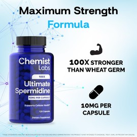 Chemist Labs Ultimate Spermidine Supplements for Men and Women, 100x Formula, Longevity Supplements Support, 10 mg Per Capsule, 3rd Party Tested, Vegan, 120 Servings
