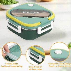 TOWEBOORY Removable Stainless Steel Lunch Box, Bento Box with Cutlery, Large Metal Bento Container with 3 Compartment,3 in 1 Portable Bento for School Office, Food Warmer (Green)