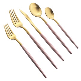 Uniturcky Silverware Set, Hand polished Matte Gold Pink Flatware Cutlery Set Service for 4, Satin Finish 20 Pieces 18/10 Stainless Steel Utensils Set for Home and Restaurant, Dishwasher Safe