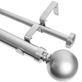 Meriville 1-Inch Diameter Ball Telescoping Double Window Treatment Curtain Rod, 48-Inch to 84-Inch, Satin Nickel