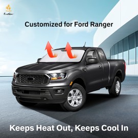 EcoNour Windshield Sun Shade Compatible for Ford Ranger (2019–2024) | Front Window Shade for Midsize Pickup Truck | 4-Layer, 240T Sunshade Accessories | UV & Heat Reflector for Ranger Windshield