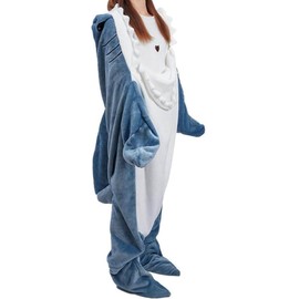Shark Blanket Onesie for Adult - Super Soft Cozy Flannel Throw Wearable Hoodie, Cartoon Animals, Sleeping Bag Cosplay Costume - Gifts for Shark Lovers (Blue, 190CM)