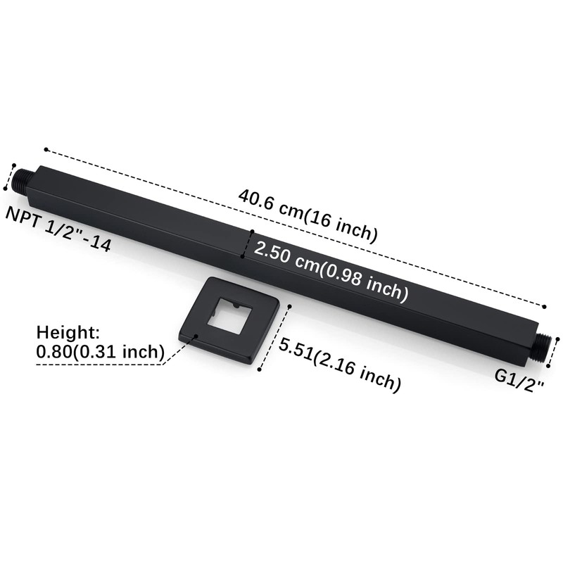 Anpean 16 Inch Square Ceiling Mounted Shower Arm and Flange,