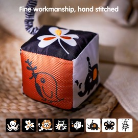 TUMAMA High Contrast Baby Toy, Black and White Pram Toy for Car Seat, Baby Plush Rattles Rings Hanging Toy for 0 3 6 9 12 Months, Newborns, Toddlers, Toddlers (4 Pack)