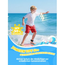 Boys' UV Rash Guard UPF 50+ Swimming Shirt Children's Swimming Shirt Round Collar Swimwear Drying (2-16 Years), White, 12-14 years