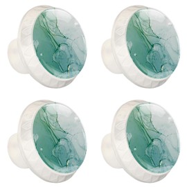 LRCCJS Cyan Mint Liquid Marble Watercolor Teal Turquoise 4 Pcs White Glass Drawer Knobs Dresser Knobs Pulls Door Knobs Handles for Kitchen Wardrobe Cupboard Hardware Furniture