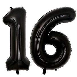 40inch Jumbo Black 16 Number Balloons for 16th Birthday Party Decorations Girl Boy 16 Years Old Birthday Party Supplies use Them as Props for Photos (Black 16)