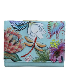 Anuschka Women's Hand-Painted Genuine Leather RFID Blocking Small Flap French Wallet - Jardin Bleu