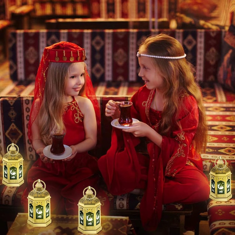Frelisiy 12pcs Gold Ramadan Lantern Lights, Ramadan Decorations, Mini EID