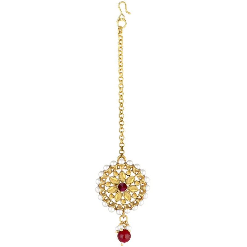 Aheli Kundan Pearl Choker Multi Layered Collar Pendientes con Manng