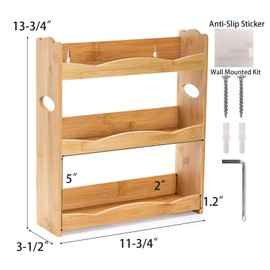 Jucoan 3-Tier Bamboo Spice Rack for Countertop, Wall Mounted Spice Holder Rack Seasoning Bottles Jar Organizer Shelf, Bathroom Organizer Rack