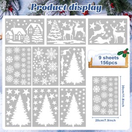 Fensterbilder Weihnachten Selbstklebend, QZOSZ Winter Fensterbild Groß Weihnachten Weihnachtsdeko Fenster Deko Weiß Schneeflocken Sterne Häuser Fensteraufkleber Weihnachts Fensterdeko Wiederverwendbar
