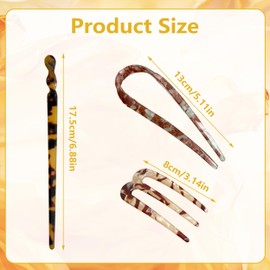 Piacolnic 10 Pcs Tortoise French Hair Pin, 3 Styles Acetate Hair Sticks, Elegant Cellulose Acetate Chignon Pin U Shaped Updo Hairpins Acetate Hair Chopstick for Women Hairstyle Accessories