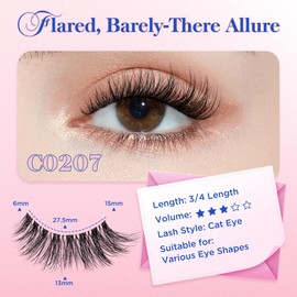 Bepholan False Eyelashes Natural Look 3D Wispy Eyelash Pack 5 Pair Thin Soft Clear Band Cat Eye Lashes Fluffy Faux Mink Eyelashes Easy to Apply(C0207)