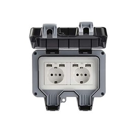 Outdoor Socket with USB Ports IP66 Weatherproof for Wet Room and Outdoor Use (Double Plug)