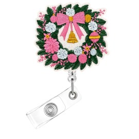 Christmas Badge Reel,Wreath Felt Embroidered Badge for ID Card Badge,Bow Bell Telescoping Retractable Badge Holder Alligator Clip Accessories for Nurse,Medical Worker,Nursing Student,Teacher