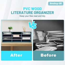 Gdrasuya10 12 Slots Office Mail Sorter Organizer PVC Literature Organizer Student Mailbox for Classroom Desktop Paper Bill Holder Countertop File Letter Sorter Shelf for Office, Blue