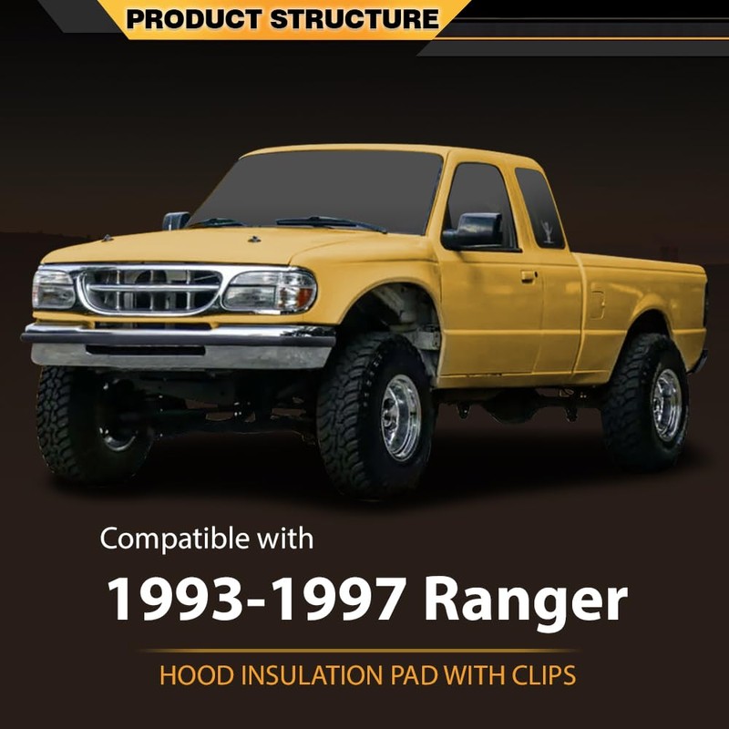 CNNELL Hood Insulation Pad 1/2" with Clips Compatible with Ford