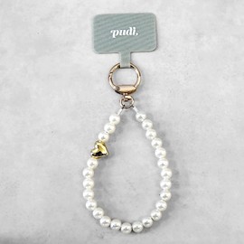 pudi PUD007 Smartphone Strap, Hand Strap, Beaded Strap, Pearl, Gold, Korean, Smartphone Strap, Wrist, Smartphone Charm, Strap Holder, Made in Japan