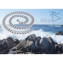 RUGGED STEEL Stainless Steel Curb Chain Solid 10 mm Wide Highly Polished Link Chain 45 50 55 60 65 Including (Jewellery Box), Stainless Steel