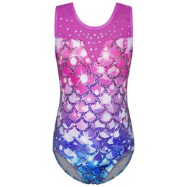BAOHULU Gymnastics Leotards for Girls with Shorts Sparkle Kids Sequin Dance Active Outfit KHB387_PurpleBlueScale_4A