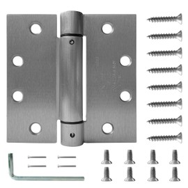 JELOSTONE 2 Pack - 4.5"x4.5" Self Closing Reversible Door Hinge JS-3SP1- Heavy Duty Commercial Spring Door Hinge - UL Listed with Complete Installation Hardware (Satin Chrome)