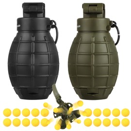 Tactical Toy Hand Grenade Bomb for Nerf CS Battle Game,2Pcs Fun Impact Pull Ring Fall Resistant Refillable Grenade Toy with 20 Foam Ammo for 14+ Outdoor Sport
