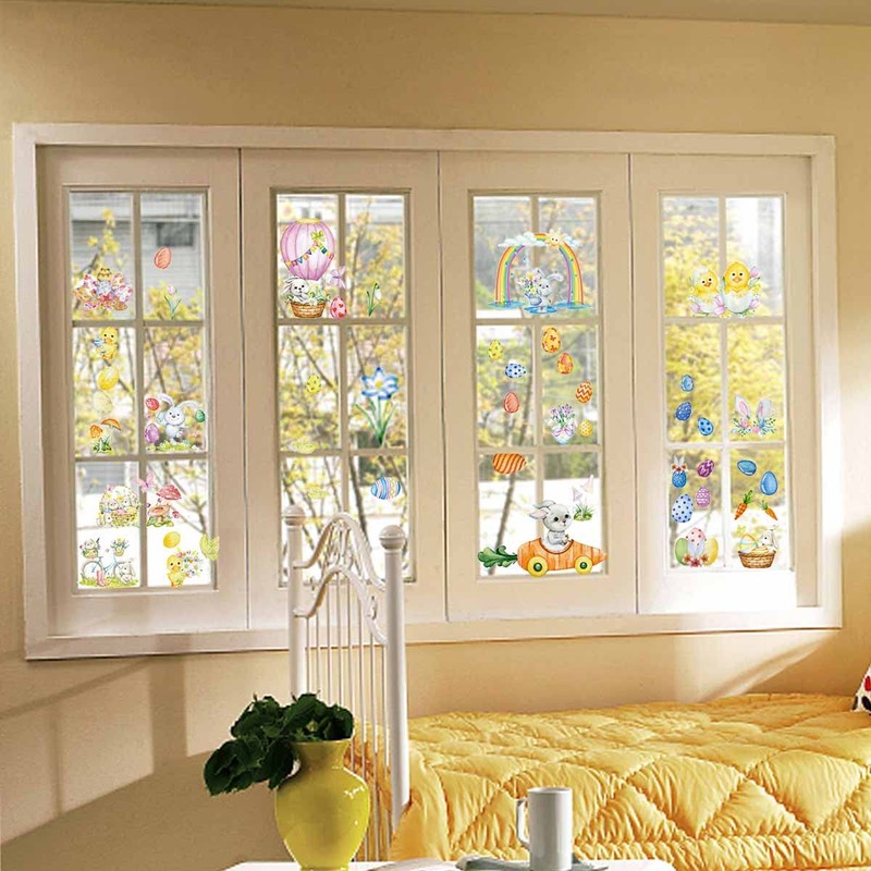 Easter Window Cling Stickers,9 Sheets Double-Sided Easter Window Decals for