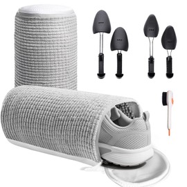 Shoe Washing Machine Bag, Reusable Extra Large Mesh Shoe Washing Bag, Shoe Laundry Bag Keep 360° Wrap-around Cleaning - Adjustable Shoe Trees- Prevents Deformation, Hidden Zipper (Grey)
