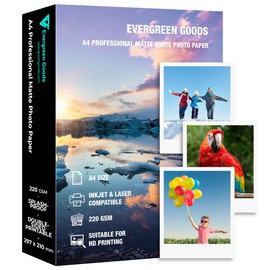Inkjet & Laser Photo Paper A4 Matte Splashproof 50 Sheets 220 GSM Double-Sided Printable for Canon HP Epson Printer