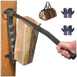 ABX Wall Mounted Kindling Splitter Steel Firewood Kindling Splitter for Wood Portable Manual Fire Wood Splitter Cutter Heavy Duty Log Splitter with Firewood Storage Bag Gloves for Indoor or Outdoor