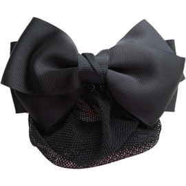 Chignon Net, Barrette with Ribbon, Bun Net, Hair Clip, Black, Hair Accessory, Formal, Funeral, Office, Hospitality, Funeral, Simple (Black B (Thin Net))