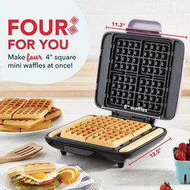 DASH No-Drip Waffle Maker - Four Waffle Molds, Nonstick Waffle Iron with Quick Heat-Up, Nonstick Surface - Perfect Waffle Maker for Kids and Families, Just Add Batter
