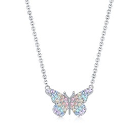 luomart Dainty Rainbow Butterfly Necklace Gifts for Girls Women,Dragonfly Bee Pendant Necklaces Jewelry Gift for Sister Mom Friends (Rainbow Butterfly)