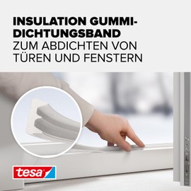 tesa Insulation Sealing Tape S Self-Adhesive Rubber Seal for Insulating Gaps on Windows and Doors - White - 25 m x 9 mm x 4 mm