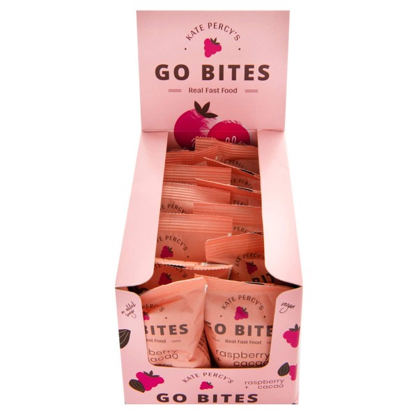 Kate Percy's Go Bites Raspberry & Cacao 2 Ball x 12 Packs | Vegan | Gluten Free | Low Calorie | Healthy Snack | Christmas Stocking Filler