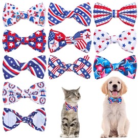 PET SHOW 10 Pack 4th of July Small Dog Bow Ties Sliding Collar Attachments Puppies Cats Patriotic Bowties for Medium Dogs US Flag Bowknots Pet Grooming Accessories for Independence Day