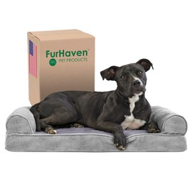 Furhaven Memory Foam Dog Bed for Medium/Small Dogs w/ Removable Bolsters & Washable Cover, For Dogs Up to 35 lbs - Faux Fur & Velvet Sofa - Smoke Gray, Medium