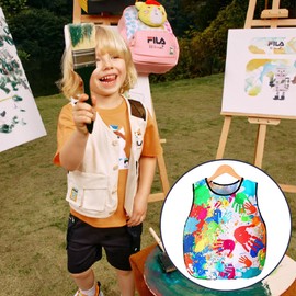 WKRTDY 1 x Adjustable Children's Painting Apron without Pockets for Painting, Crafts and Cooking - Reusable Painting Coat Set for Girls and Boys at School and Home