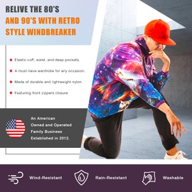 Funny Guy Mugs Space Cats 80s & 90s Retro Neon Windbreaker, X-Large