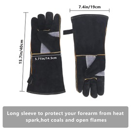 15.7 Inches Leather Forge Welding Glove,Extreme Heat & Fire Resistant - Multi-Purpose Oven Mitts for BBQ, Grill, Stove, Furnace - Puncture Proof Animal Handling Gloves