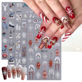 5 Pcs Winter Nail Art Stickers White Xmas Tree Feather Snowflake Nail Decals 5D Embossed Self-Adhesive Nail Art Decorations Christmas Nail Stickers House Gingerbread Man Nail Design Stickers for Women