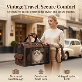 Pet Carrier for Small Medium Cats Dogs Puppies Up to 20lbs, Soft Sided Collapsible Cat Dog Carrier, Stable Durable Vintage Style Travel Bag for Shopping, Street Photos, Pet Cafe