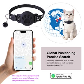 YeQIENGC GPS Cat Collar with Bluetooth Tracker Holder - Breakaway Adjustable (7.5-12.6") for Small Cats for iOS (Findmy App) | No Monthly Fee | Waterproof Lightweight Reflective Pet Tracker