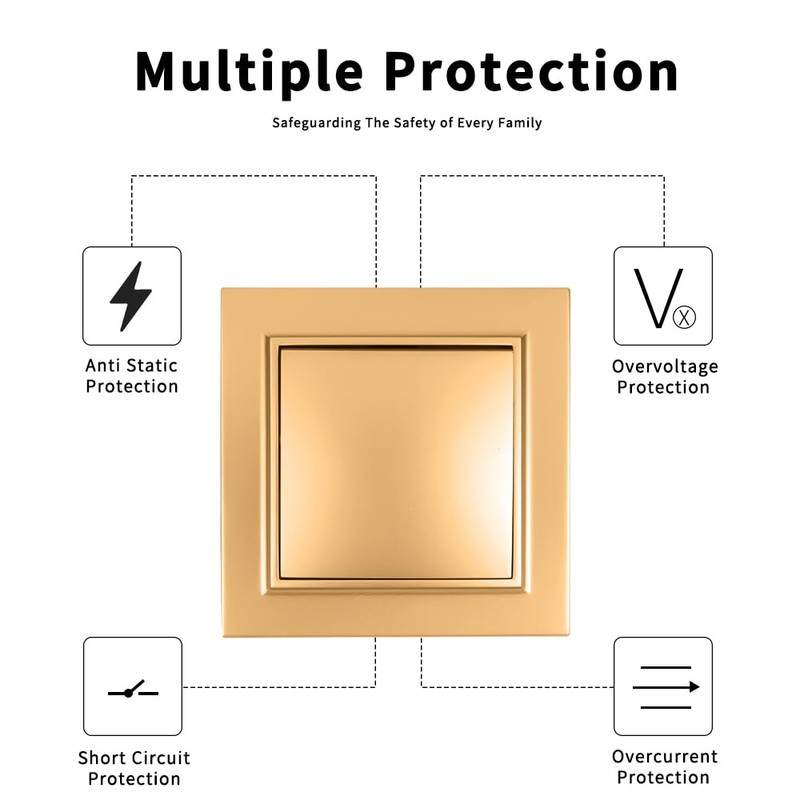 On/Off Switch, 1-Gang Gold Wall Switch, Mechanical Wall Switch 86