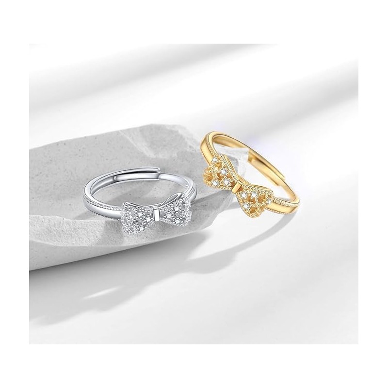 Bow Ring Fashion Jewelry CZ Crystal Diamond Bowknot Open Adjustable