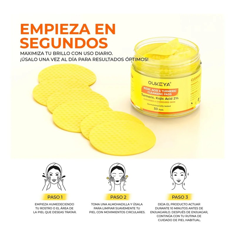 Aclarante Manchas Poros Acné Grasa Pads Cúrcuma Kójico 50pz