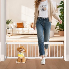 Dog Gate - 14" Tall Puppy Safety Pet Gates Easy to Step Over, Short Dog Gates,16.5"-44" Adjustable Extra Wide, Metal Doggy Door for Passageway Stairs Kitchen Bedroom Indoor, Pressure Mounted